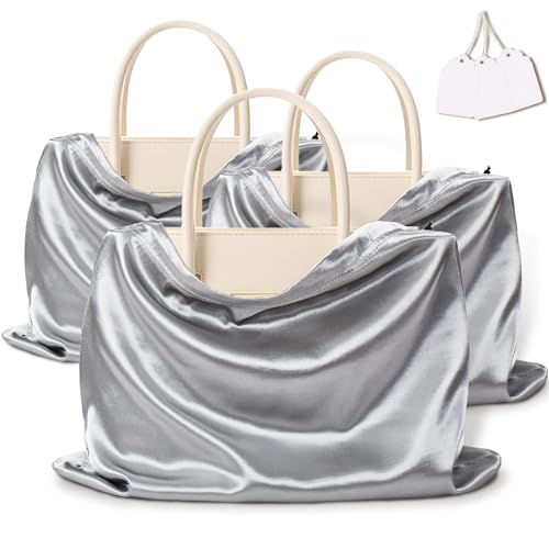 Vonty 3 Pack Silky Dust Bags for Shoes and Purses, Satin Drawstring Bag for HandBags Boots - Grey Shoe Bag Silk Dust Cover Bag Protector Travel Storage Pouch(23.6 x 19.6 In) - color: Grey, size: 23.6 x 19.6