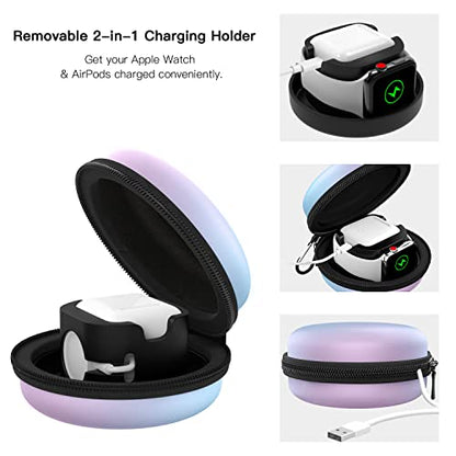 MoKo Storage Box Compatible with Apple Watch Series 11/10/9/8/7/6/5/4/3/2/1/SE3/SE2/SE, Portable Protective Travel Case for AirPods Pro 2/1/AirPods 3/2/1 Charging Case Holder Dock,GradientBluePurple - color: Gradient Blue Purple