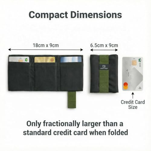 LIGHT FOLD Ultra Slim Tri-Fold Wallet with RFID Blocking, Lightweight Minimalist Men’s Wallet with Elastic Band, Waterproof Durable Nylon Fabric, Slim Front Pocket Card Holder Fits 12 Cards & Cash - color: Army Green