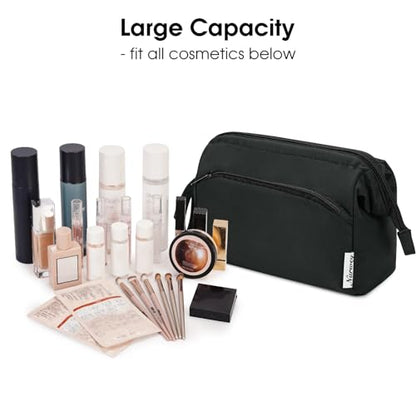 Narwey Makeup Bag Women Wide-open Make up Bag Travel Cosmetic Bag Organizer Toiletry Bag for Cosmetics Toiletries Accessories (Black) - color: Black