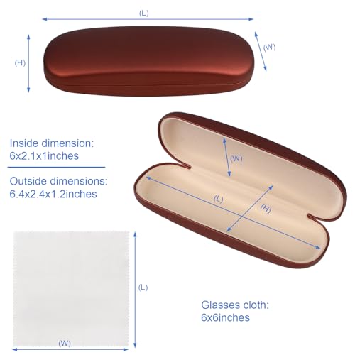 Joyberg Glasses Case, 2 Pack Eyeglass Case with Cleaning Cloth, Glasses Case Hard Shell Fits Most Glasses - color: Brown