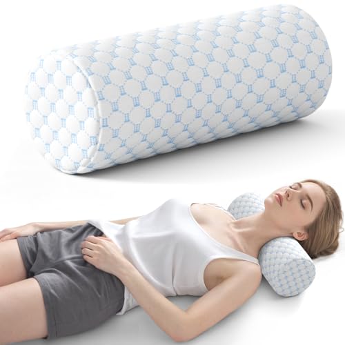 Neck Roll Pillow for Neck Pain Relief - Memory Foam Neck Support Pillow for Bed | Round Neck Pillow for Sleeping, 15.7 * 6 * 6 inch (Cool-Blue) - color: Cool-blue, size: Large - 6.0" H