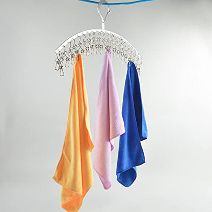 JDYOOMI 2 Pack Stainless Steel Laundry Drying Rack Windproof Clothes Hangers with 20 Clips for Drying Socks,Towels,Diapers,Bras,Baby Clothes,Underwear,Scarfs,Hats,Gloves - Upgraded Type