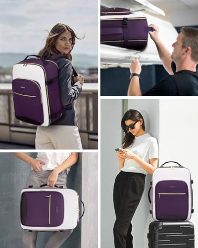 LOVEVOOK 40L Travel Backpack for Women & Men, Airline Approved Carry On Luggage with 3 Packing Cubes, TSA Overnight Bags, Waterproof Personal Item Bag, Weekender Essentials Backpacks fits 17" Laptop - color: Purple-beige-black, size: Large