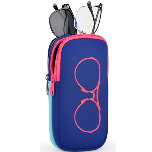 KKP Double Eyeglass Case | Sunglasses Cases with 2 Compartments - color: Blue/Aqua