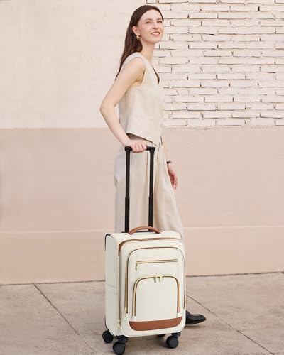 LOVEVOOK Carry on Luggage 22x14x9 Airline Approved, 22 Inch Large Rolling Suitcase with Garment Bag & Spinner Wheels, Softside Lightweight Underseat Carryon Luggage for Women Travel with TSA Lock - color: Beige-brown, size: 22 Inch With Garment Compartmen