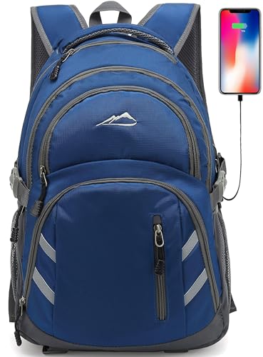 ProEtrade Backpack Bookbag for College Laptop Travel,Fit Laptop Up to 15.6 inch with USB Charging Port Multi Compartment Anti theft, Gift for Women Men (Blue) - color: Blue, size: 15.6 Inch