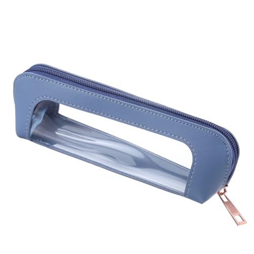 Small Makeup Brush Bag, Clear Portable PU Leather Makeup Pouch for Purse Travel Transparent Waterproof Cosmetic Organizer Pouch with Zipper for Women Home Travel Office Cosmetic Storage (Blue) - color: Blue