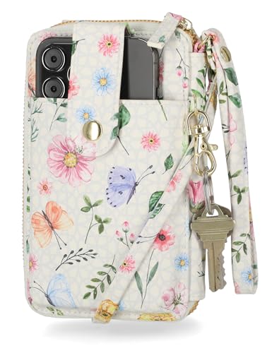 Mundi Jacqui RFID Crossbody Wallet for Women, Vegan Leather Small Travel Handbag with Phone Holder, Compact Organizer with Card Slots and Adjustable Strap, Vacation Purse in - color: Bridgehampton Garden