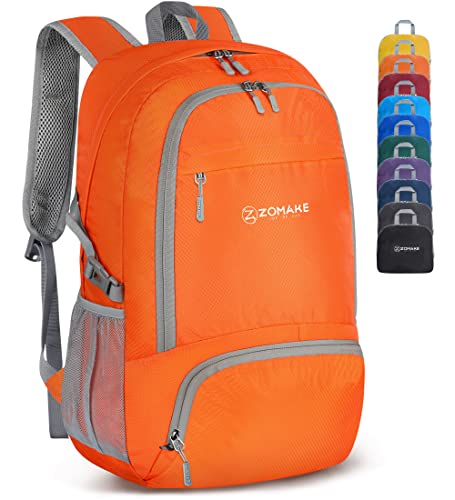 ZOMAKE Lightweight Packable Backpack 30L, Foldable Hiking Backpacks Water Resistant Compact Folding Daypack for Travel(Orange) - color: Orange