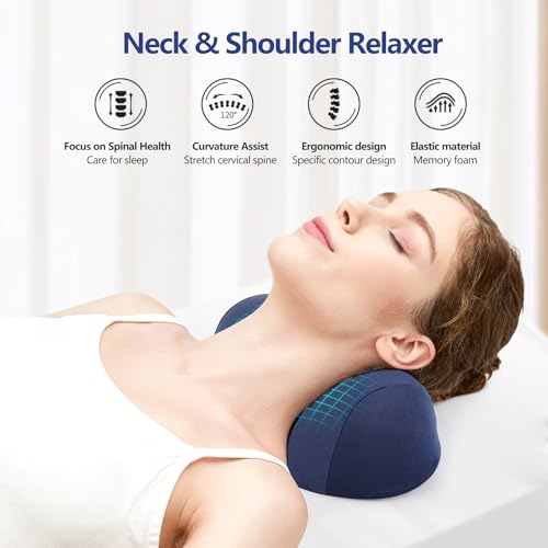 ComfortLife Small Neck Stretcher Pillow for Pain Relief, Medium Soft Cervical Traction Device Neck Mild Support Pillow Foam Cervical Neck Pillow for Tension Muscle Relax Relief (Dark Blue) - color: Dark Blue