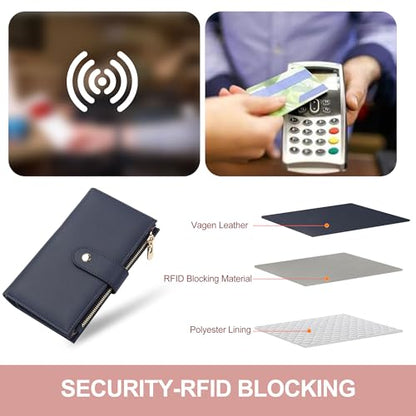 yiijay Wallet for Women RFID Blocking Leather Trifold Clutch Wallet Credit Card Holder Ladies Travel Wallet Purse with Pen Holder - color: 1Royal Blue