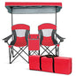 S AFSTAR Double Camping Chair w/Shade Canopy, 2-Person Folding Camp and Beach Chair with Mini Table Beverage Cup Holder Carrying Bag, Collapsible Camping Chairs for Garden Patio Pool Beach - color: Red