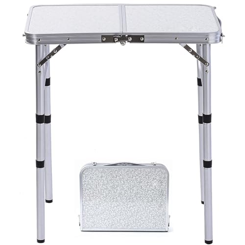 YUFIFAIRY Small Folding Table Portable, 24''L x16''W Foldable Camp Table with 3 Adjustable Height, Indoor Outdoor Lightweight Aluminum for Outdoor Cooking Picnic(10"/19"/27.5" - color: Silver, size: 24''L x16''Wx27"H