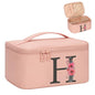 OCHEAL Initial Makeup Bag,Monogram Make up Bag Pink Travel Makeup Organizer Case Beauty Toiletry Cosmetic Bag with Brush Holder, Trendy Stuff Personalized Gifts for Women and Girls-H - color: Pink, style: H