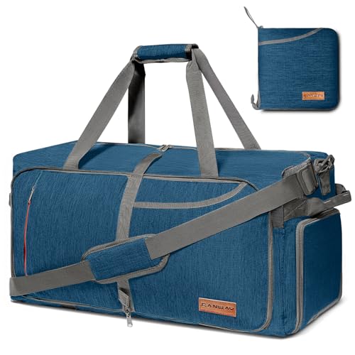 Canway 65L Travel Duffel Bag, Foldable Weekender Bag with Shoes Compartment for Men Women Water-proof & Tear Resistant (Aegean Blue, 65L) - color: Aegean Blue, size: 65L