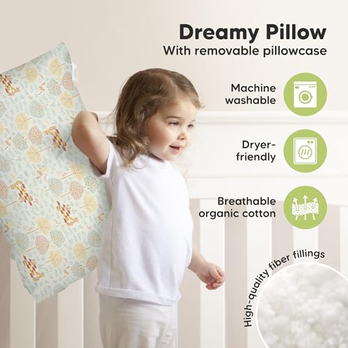 KeaBabies Organic Toddler Pillow with Pillowcase, Jumbo 14X20 - Soft Cotton Toddler Pillows for Sleeping - Machine Washable - Perfect for Travel, Toddler Bed Set (Wild Picnic) - color: Wild Picnic