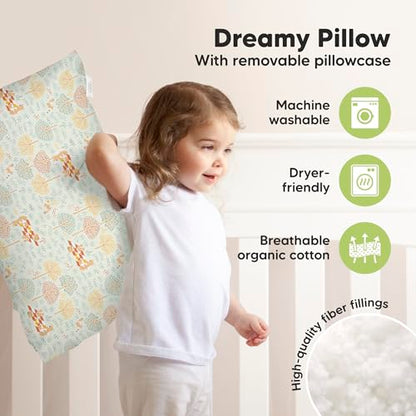 KeaBabies Organic Toddler Pillow with Pillowcase, Jumbo 14X20 - Soft Cotton Toddler Pillows for Sleeping - Machine Washable - Perfect for Travel, Toddler Bed Set (Wild Picnic) - color: Wild Picnic