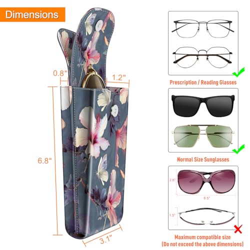 FINTIE Double Glasses Case with Carabiner Hook, Portable Vegan Leather Eyeglass Case Anti-scratch Sunglasses Pouch - color: Blooming Hibiscus