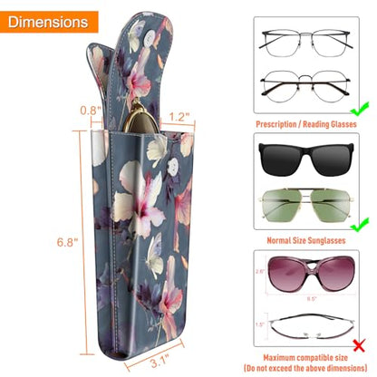 FINTIE Double Glasses Case with Carabiner Hook, Portable Vegan Leather Eyeglass Case Anti-scratch Sunglasses Pouch - color: Blooming Hibiscus
