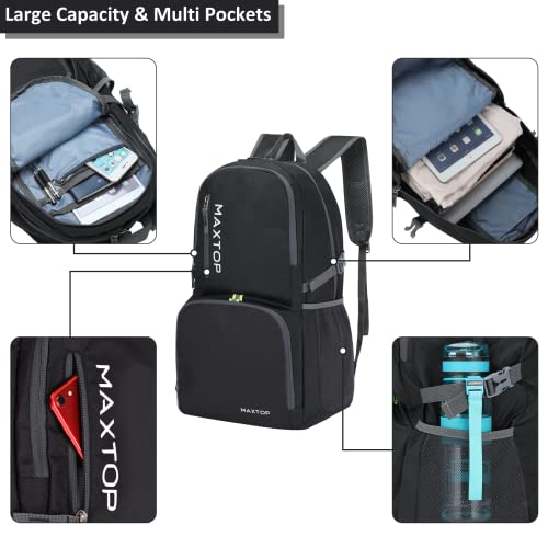 MAXTOP 40/50L Lightweight Packable Backpack for Hiking Traveling Camping Water Resistant Foldable Outdoor Travel Daypack - color: Black