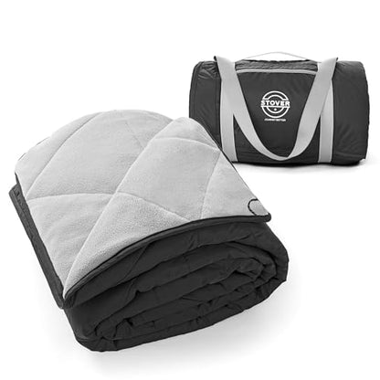 STOVER Large Waterproof Outdoor Stadium Blanket- Extra Thick Soft Fleece Camping Blanket for Travel, Picnics, Sports, Dogs- 79"x55", Warm, Windproof, Sand-Proof, Lightweight, Packable (Stadium Black) - color: 01 - Stadium Black