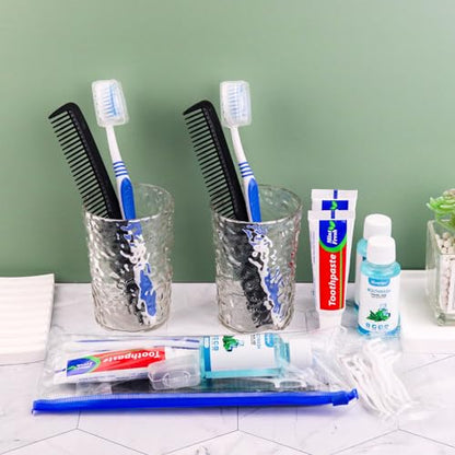 50 Set Travel Toothbrush Kit Bulk,Disposable Toothbrush with Toothpaste Set with Mouthwash,Toothpaste,Cover,Comb,Zip Bag,Floss Picks,Toothbrushes Set for Homeless,Travel - size: 1 Count (Pack of 50)