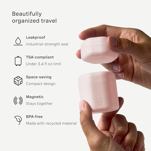 Cadence Travel Containers - Daily Routine Capsule Set - Magnetic Containers with Lids,4 Flex Mediums (1.32oz) & 3 Flex Smalls (0.56oz) - Shampoo, Conditioner, Body Wash, Pills, & More - Petal - color: Petal