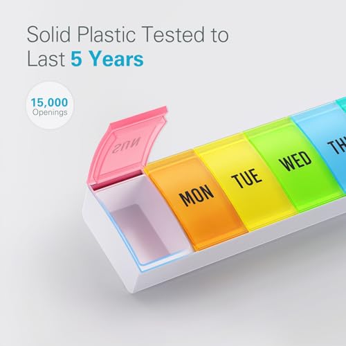 Barhon Medium Size Pill Organizer Weekly, 7 Day Medicine Pill Organizers, Daily Pills Box Case Travel for Big Vitamin Supplements Fish Oil, Multi-Colored - color: Multi-colored