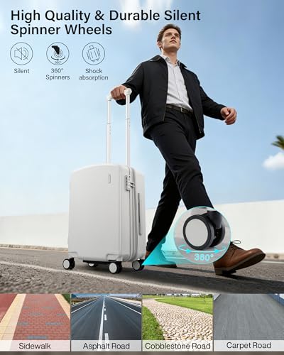 Hanke 20 Inch Expandable Carry On Luggage, 22x14x9 Airline Approved, TSA Lock Hard Shell Lightweight Suitcase for Men Women (Smoke White) - color: Smoke White, size: Expandable 20 Inch