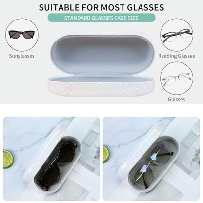 PERFECTSIGHT Sunglasses Case, Large Hard Shell Glasses Case, Cute PU Leather Protective Eyeglasses Case for Women Men - color: Gradient White
