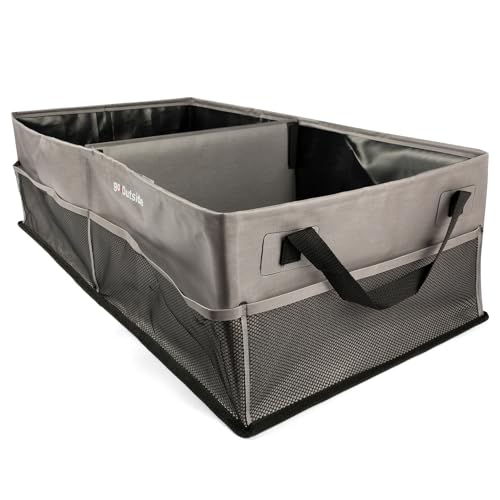 Collapsible Car Trunk Organizer with Waterproof PVC Liner,Heavy Duty Cargo Storage with Handles & Mesh Pockets for Groceries, Camping, Travel, Sports | REG (21.6"x13.8"x9") 44L Grey - color: Grey, size: Medium