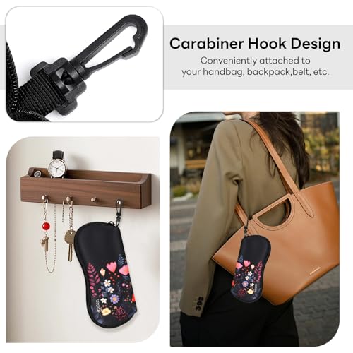 Sunglasses Case with Belt Clip, Ultra Light Neoprene Zipper Soft Padded Glasses Case for Women Men - color: Night Flower