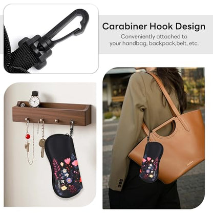 Sunglasses Case with Belt Clip, Ultra Light Neoprene Zipper Soft Padded Glasses Case for Women Men - color: Night Flower