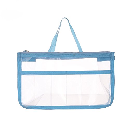 Portable Clear Handbag Purse Organizers Cosmetic Bag Travel Makeup Toiletry Storage Bag Tote Wash Bag Backpack Insert Divider Bag with Handle Zipper