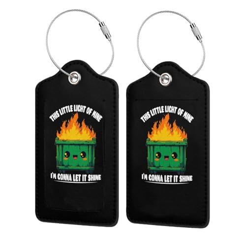This Little Light of Mine Dumpster Fire Set of 2 Durable Leather Luggage Tags Stylish Travel Gear Men Women