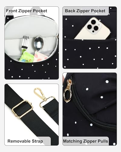 Bluboon Lunch Box for Women, Large Insulated Lunch Bag with Shoulder Strap, Adult Lunch Tote Teacher Nurse, Bow Lunch Cooler Gifts for Work Picnic Travel, Black (Black White Dots) - color: Black White Dots