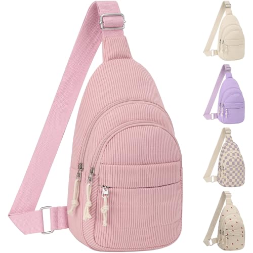 ELONGRIVER Corduroy Small Crossbody Bags for Women Teen Girls Trendy, Cute Sling Bag for Girls Travel Hiking, Pink - color: Pink