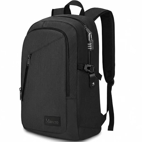 Mancro Business Travel Laptop Backpack, Anti Theft Slim Laptop Bag for Men and Women, Tech Computer Bag Fits 15.6 Inch Laptop and Notebook (Black) - color: Black, size: 15.6 inch