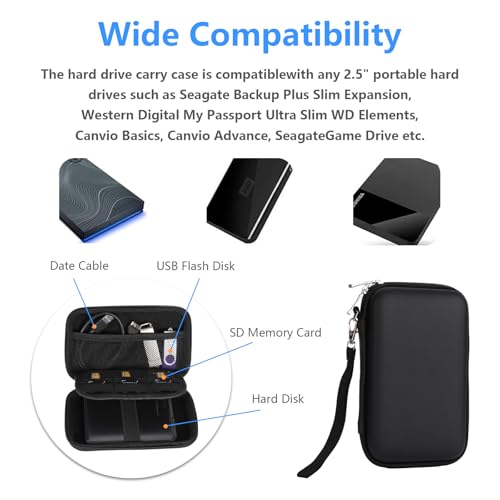 Gadget Case Waterproof Double Layers All-in-One Designed for External Hard Drive,USB Flash Drives,SD Card,Power Banks with Hand Strap (Black) - color: Black