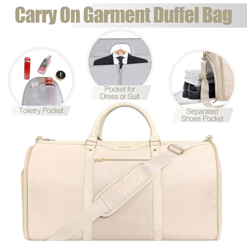 ZRSUN Garment Bag for Travel, Convertible Carry-On Duffel with Shoe Compartment, Waterproof & Wrinkle-Free Suit Carrier for Business Trips & Weekend Getaways, Foldable & Lightweight - color: Beige
