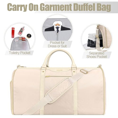 ZRSUN Garment Bag for Travel, Convertible Carry-On Duffel with Shoe Compartment, Waterproof & Wrinkle-Free Suit Carrier for Business Trips & Weekend Getaways, Foldable & Lightweight - color: Beige