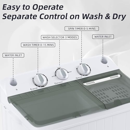 Elevon Portable Washing Machine Twin Tub 9.9 Lbs Capacity, (7.7 Lbs) and Spinner(2.2 Lbs) Combo Mini Compact Laundry Washer for Home, Apartment, Camping, RVs and Dorms, Black/White - style: 10LBS