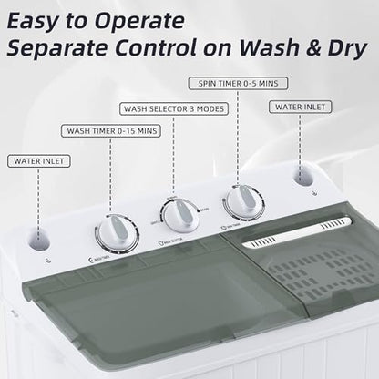 Elevon Portable Washing Machine Twin Tub 9.9 Lbs Capacity, (7.7 Lbs) and Spinner(2.2 Lbs) Combo Mini Compact Laundry Washer for Home, Apartment, Camping, RVs and Dorms, Black/White - style: 10LBS