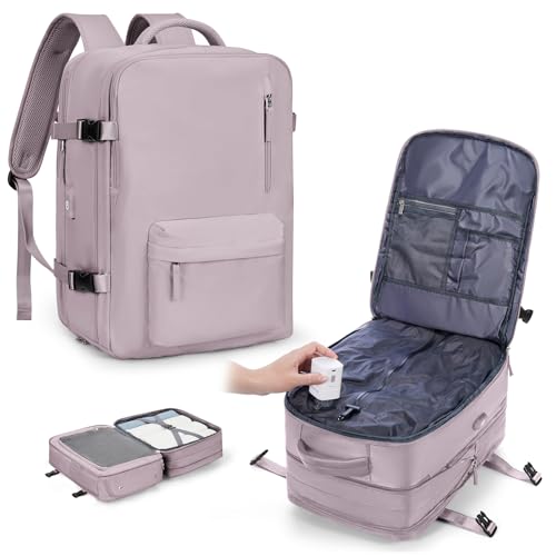 Vacuum Seal Backpack for Travel with Air Pump Compression Vacpack Personal Item Carry on Flight Approved Daypack Laptop Space Saver Bags Storage with Vacuum System Travel Bag Women Men Lotus Pink - color: A20-lotuspink