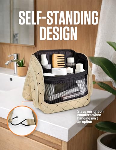 VENTURE 4TH Hanging Travel Toiletry Bag for Women & Men – Large Toiletry Organizer with 17 Compartments, Removable TSA Pouch, Travel Wash Bag for Toiletries, Makeup & Shaving Kit (Beige Diamonds) - color: Beige Diamond