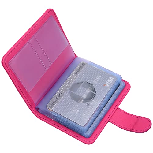 Wisdompro Credit Card Holder, PU Leather Slim RFID Blocking Debit Card Protector Wallet Organizer Case with Magnetic Shut (Build in 20 Card Slot & 7 Small Cells for Memory Cards)-Vertical Hot Pink - color: Hot Pink, size: Vertical