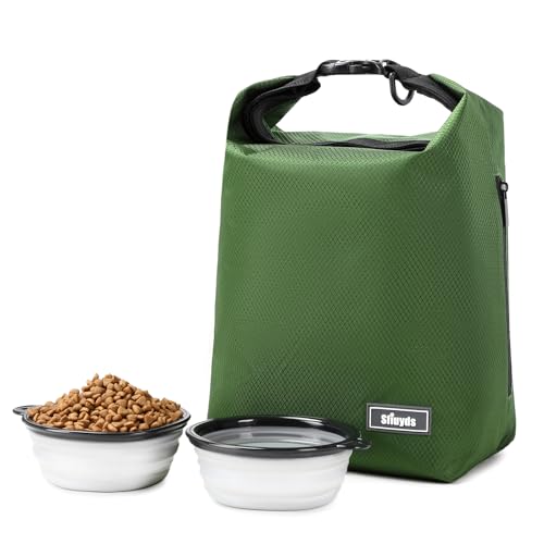 Dog Food Travel Bag Pet Food Container2PCS Collapsible Dog Travel Bowls and Zipper Side Pocket 20L (Green, Large) - color: Green, size: 20L