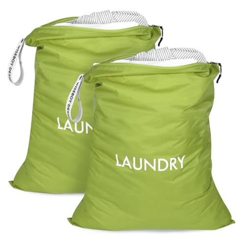 WiseBoy 2 Pack Laundry Bags, Travel Laundry Bag for Dirty Clothes, Washable Nylon Wet Dry Bag, Swimming Yoga Bathing Suit Workout Wet Dry Bags - color: Green