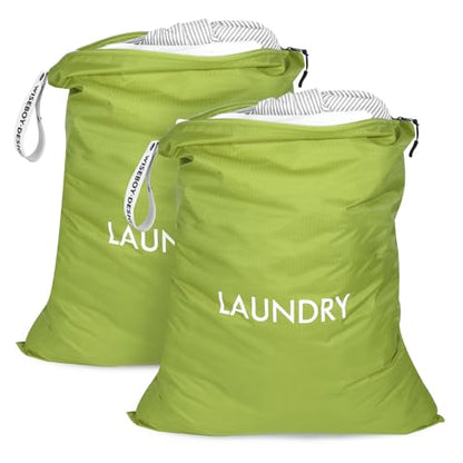 WiseBoy 2 Pack Laundry Bags, Travel Laundry Bag for Dirty Clothes, Washable Nylon Wet Dry Bag, Swimming Yoga Bathing Suit Workout Wet Dry Bags - color: Green